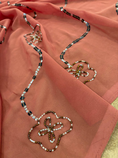 PRINCIPESSA 003 silk georgette embroidered shiny swirls