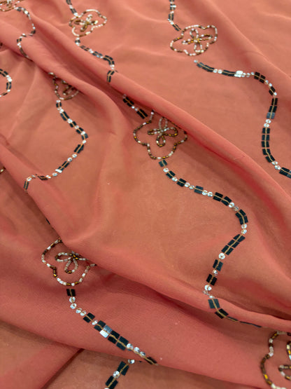 PRINCIPESSA 003 silk georgette embroidered shiny swirls