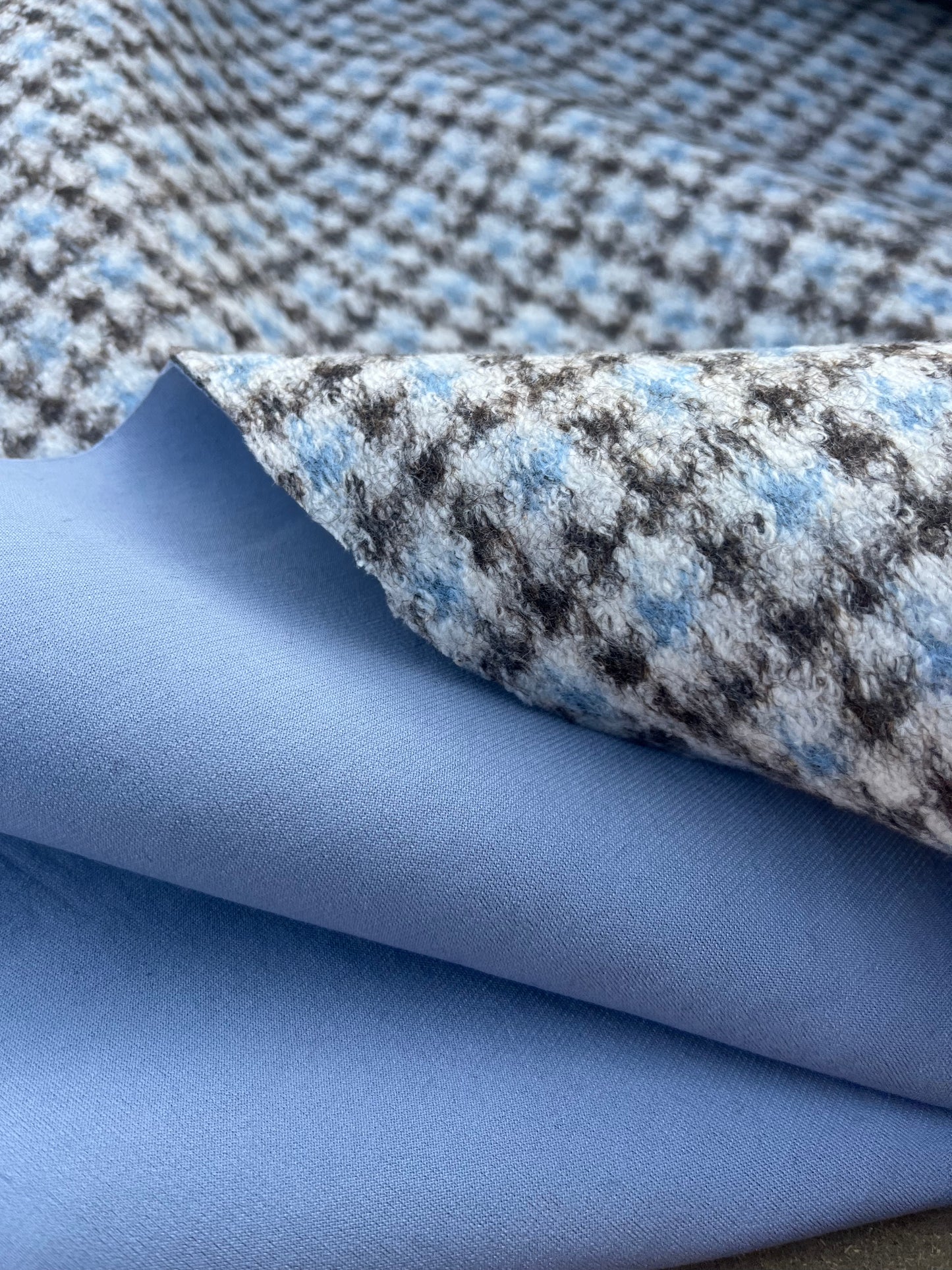 ROSARIO 028 wool pied de poule double face baby blue