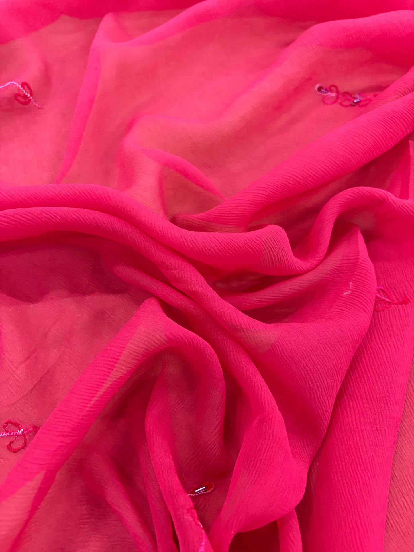 PRINCIPESSA 007 framboise silk chiffon shiny embroidery