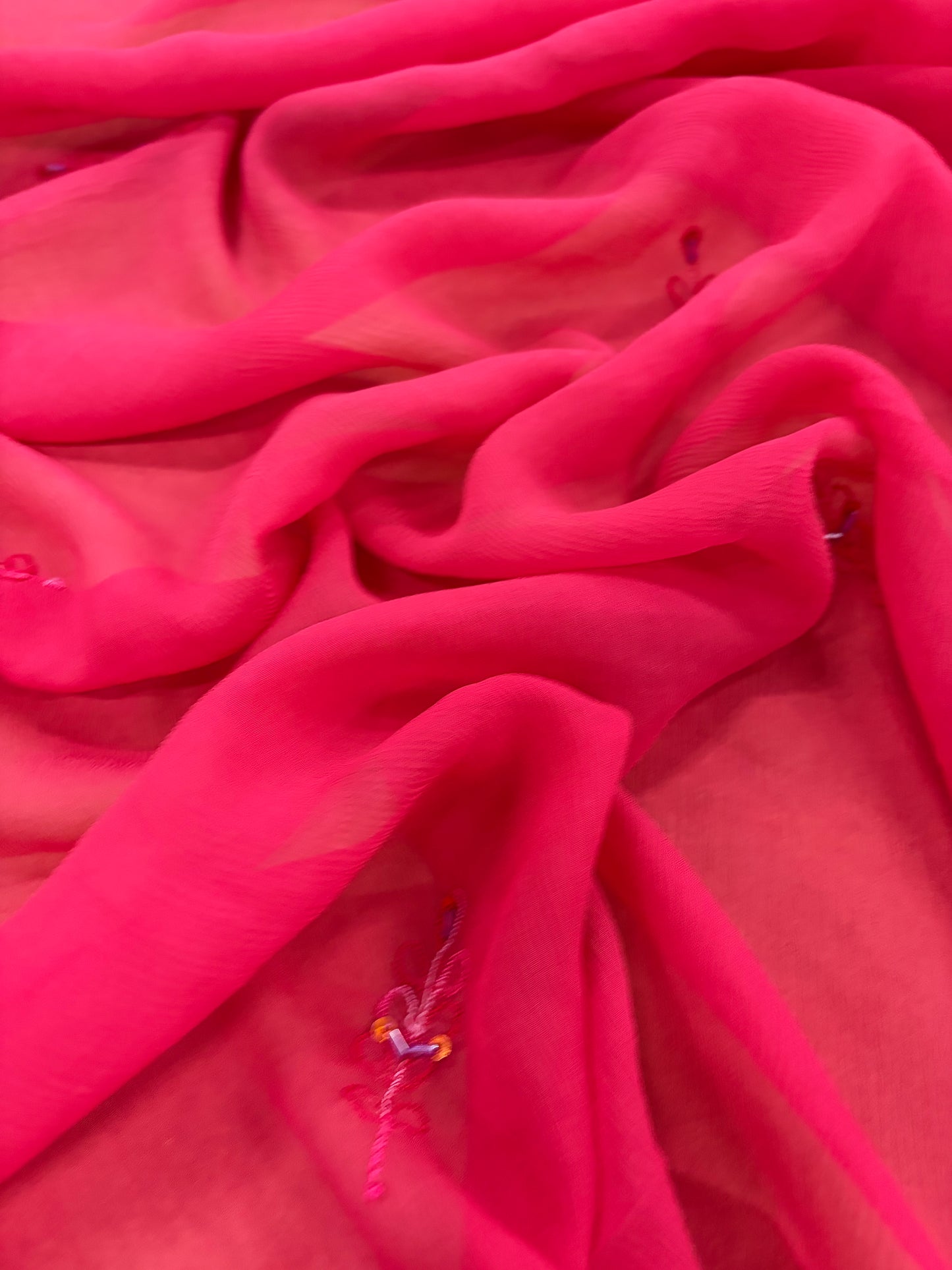 PRINCIPESSA 007 framboise silk chiffon shiny embroidery