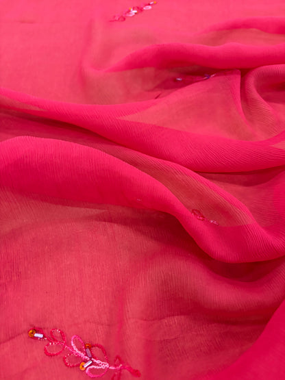PRINCIPESSA 007 framboise silk chiffon shiny embroidery