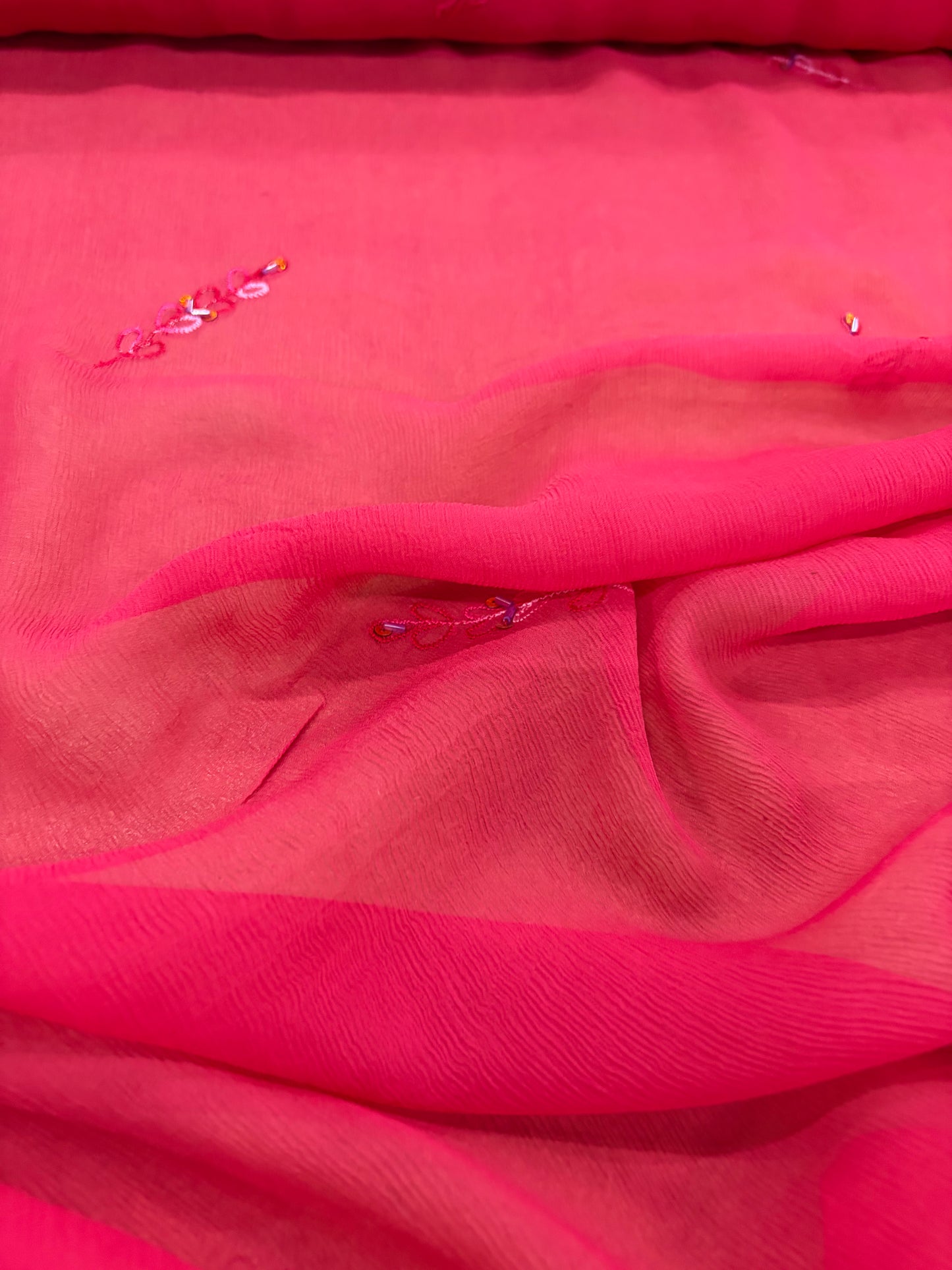 PRINCIPESSA 007 framboise silk chiffon shiny embroidery