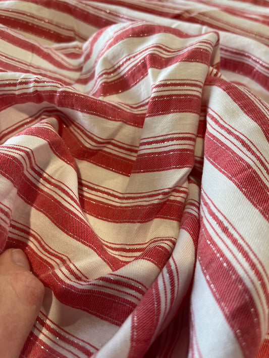 Pisa 052 woven stripes red white with lurex