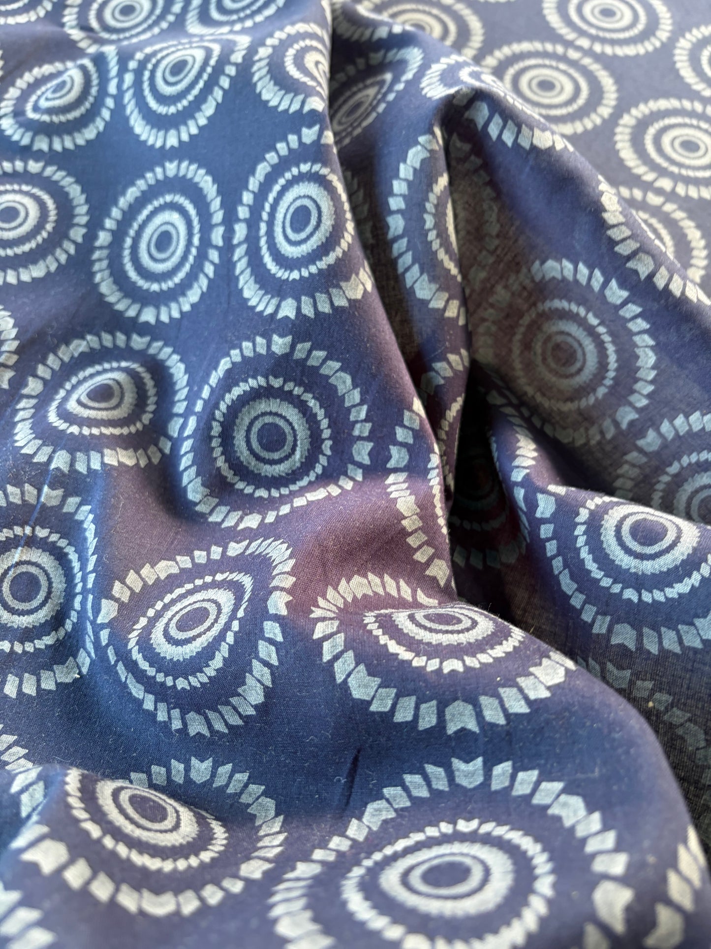 PIERROT 019 cotton voile flowers navy ethnical circles