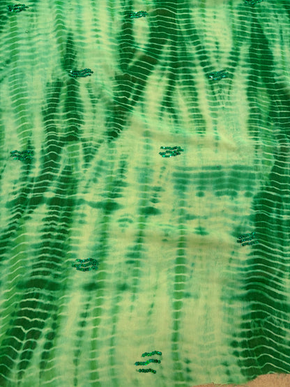 PRINCIPESSA 014 green tie dye silk chiffon shiny embroidery