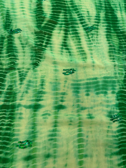 PRINCIPESSA 014 green tie dye silk chiffon shiny embroidery
