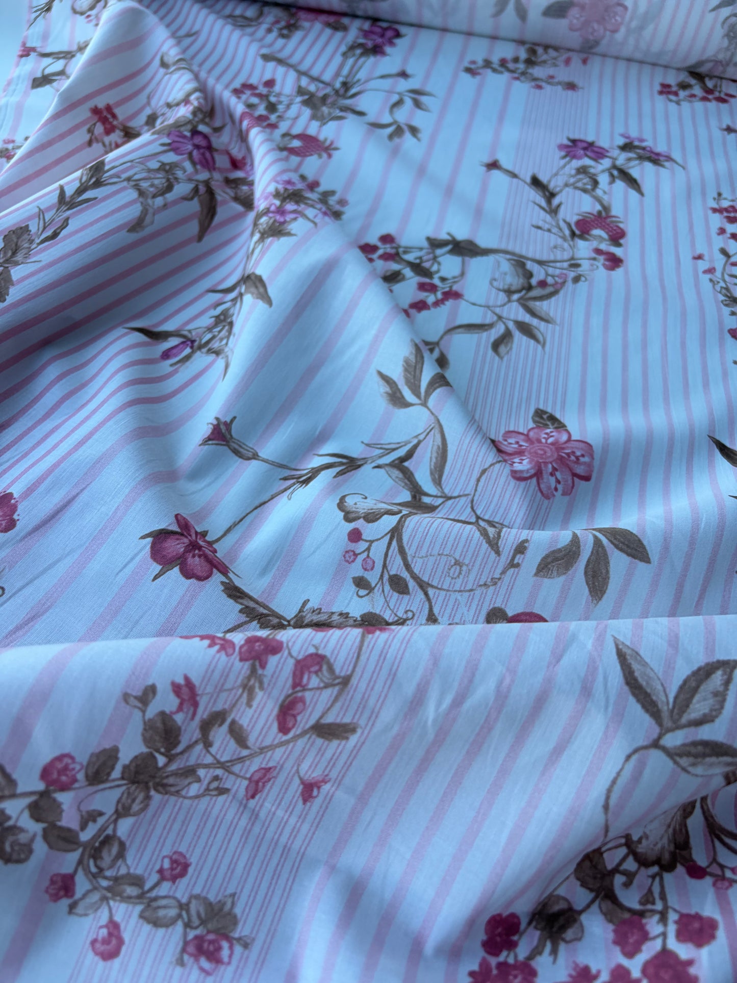 MOLKO 014 pink stripes and flowers cotton voile