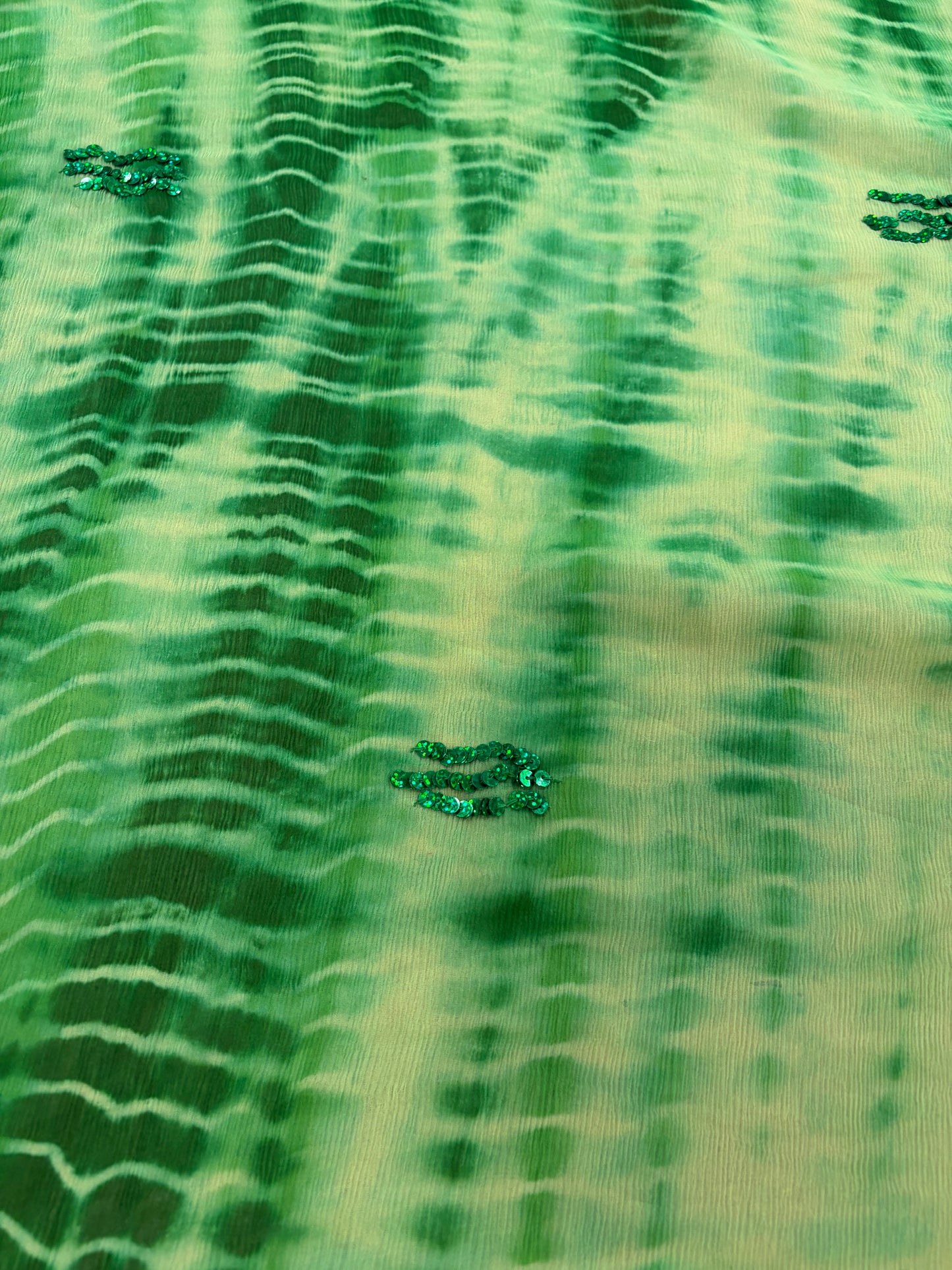 PRINCIPESSA 014 green tie dye silk chiffon shiny embroidery