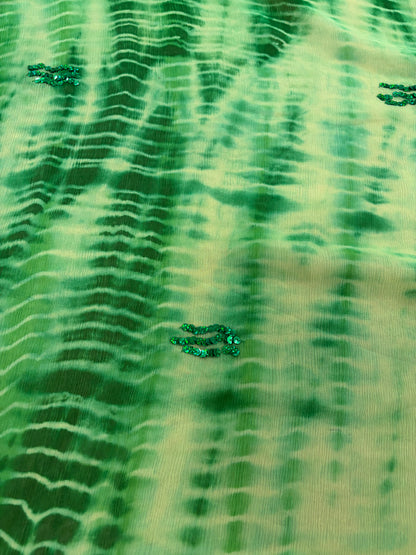 PRINCIPESSA 014 green tie dye silk chiffon shiny embroidery