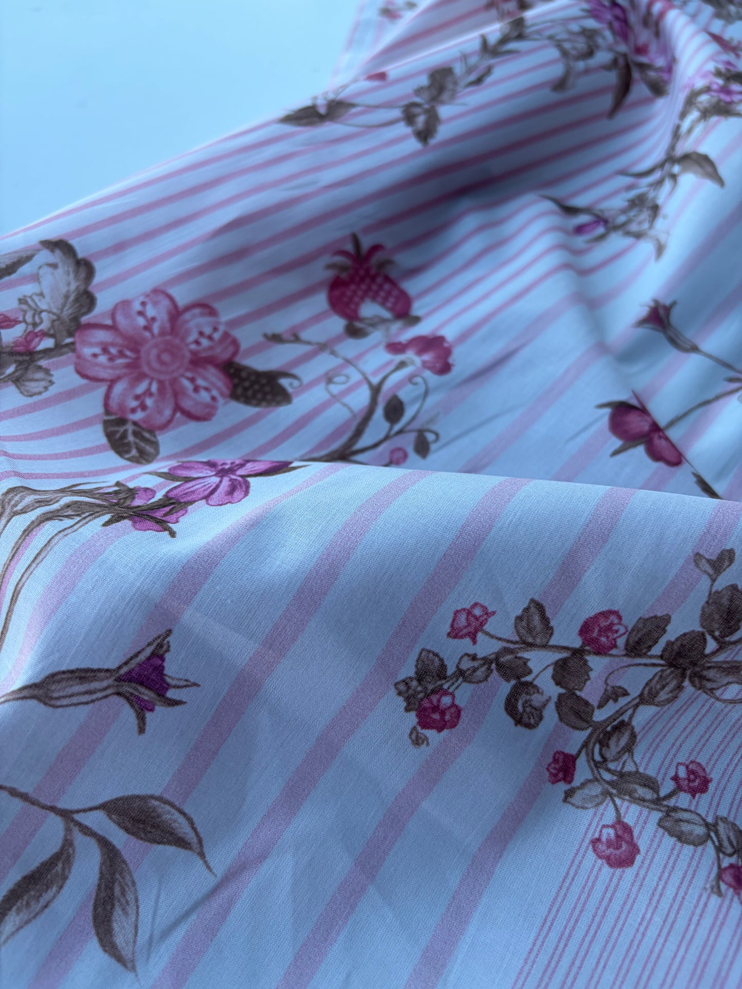 MOLKO 014 pink stripes and flowers cotton voile