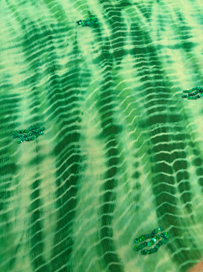 PRINCIPESSA 014 green tie dye silk chiffon shiny embroidery