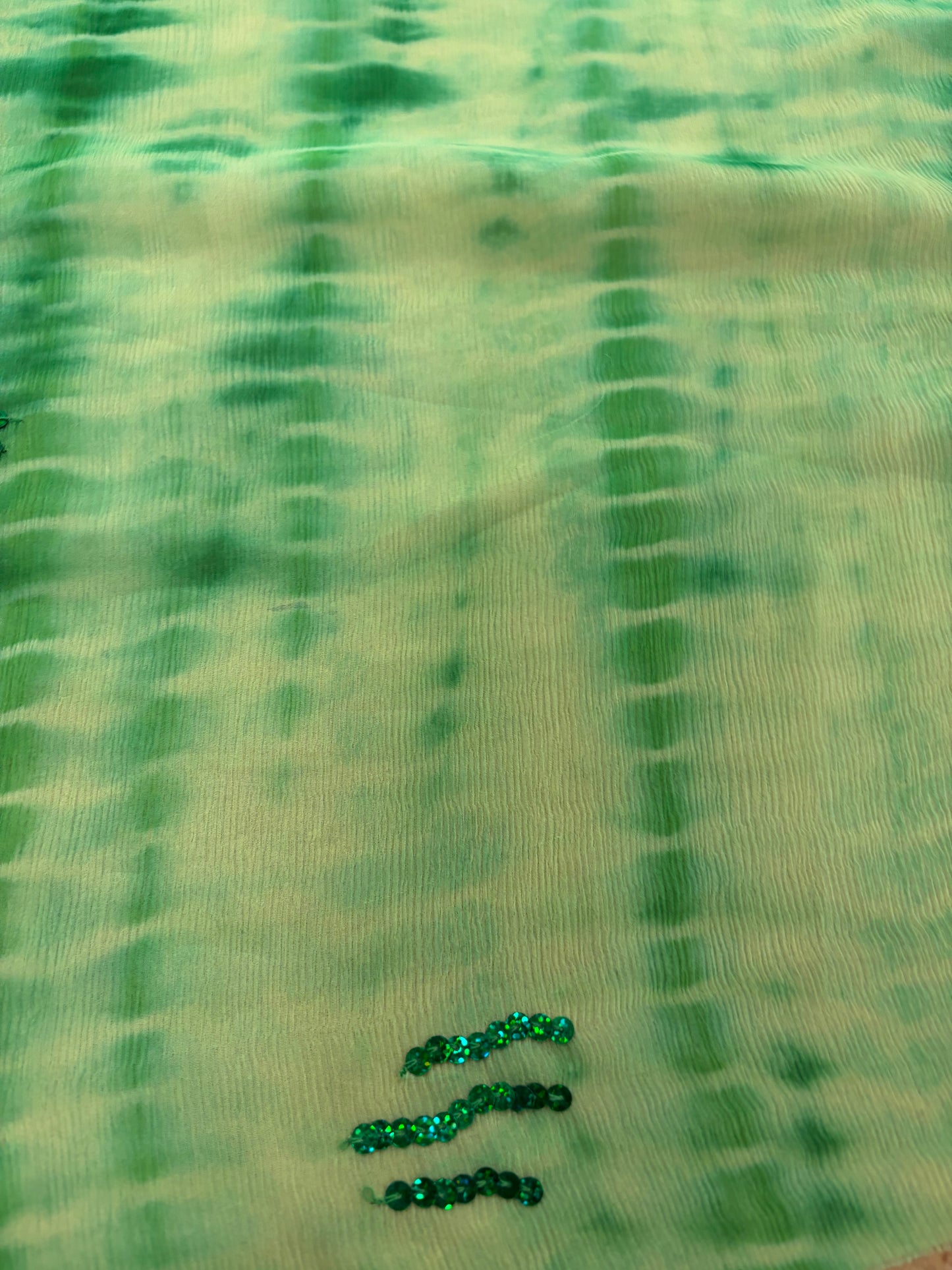 PRINCIPESSA 014 green tie dye silk chiffon shiny embroidery