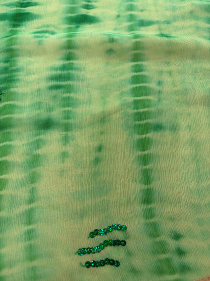 PRINCIPESSA 014 green tie dye silk chiffon shiny embroidery