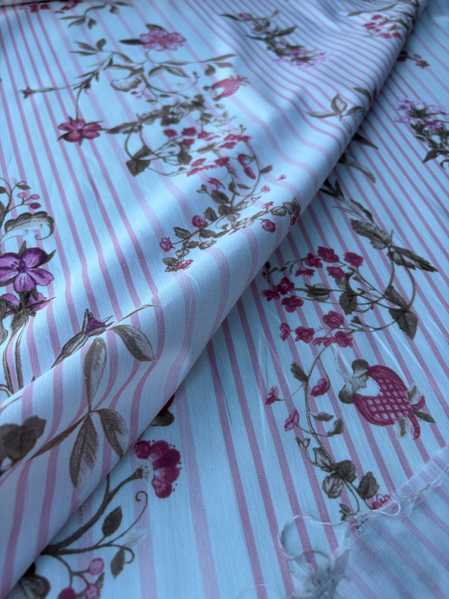 MOLKO 014 pink stripes and flowers cotton voile