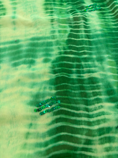 PRINCIPESSA 014 green tie dye silk chiffon shiny embroidery