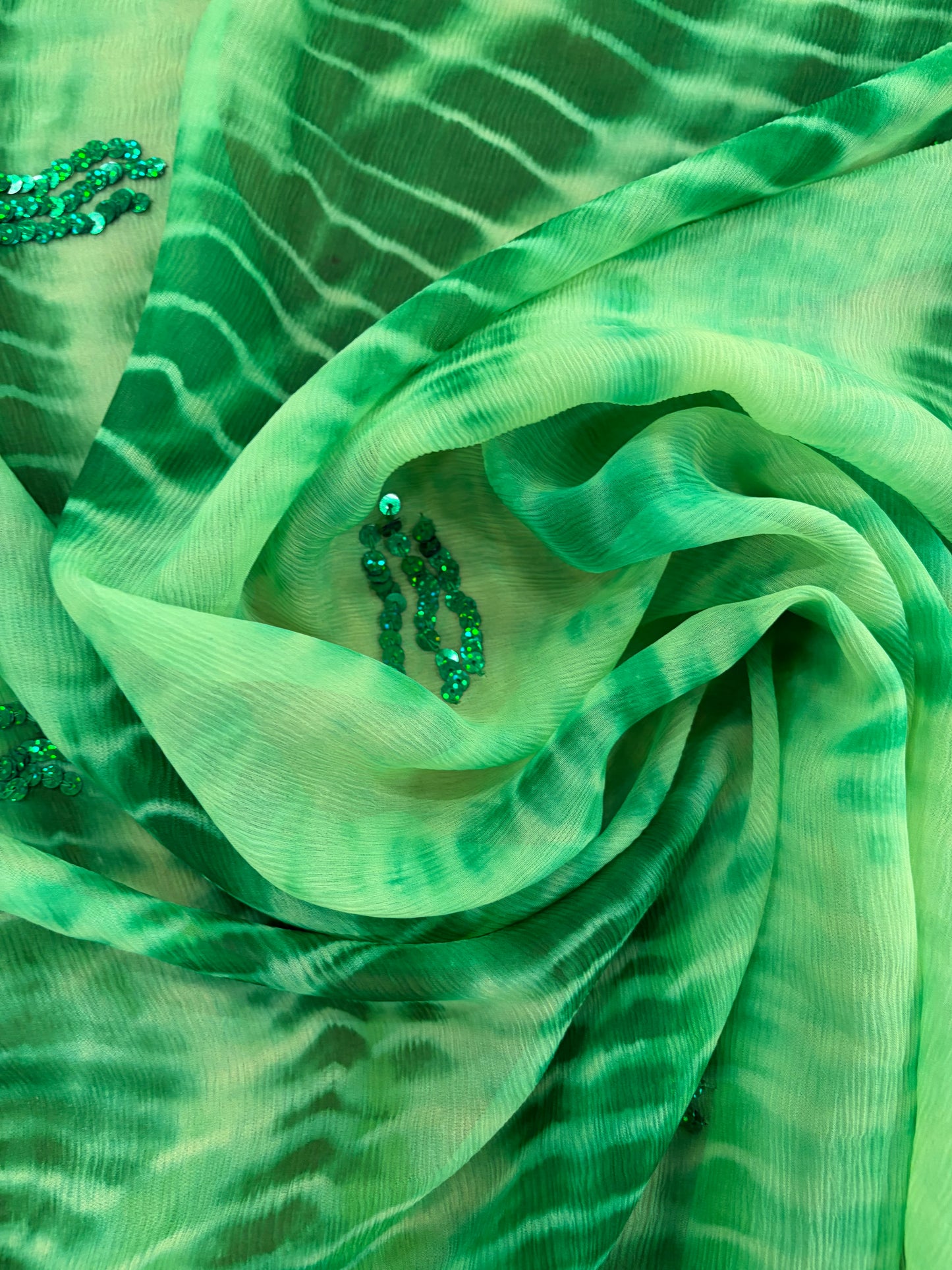 PRINCIPESSA 014 green tie dye silk chiffon shiny embroidery