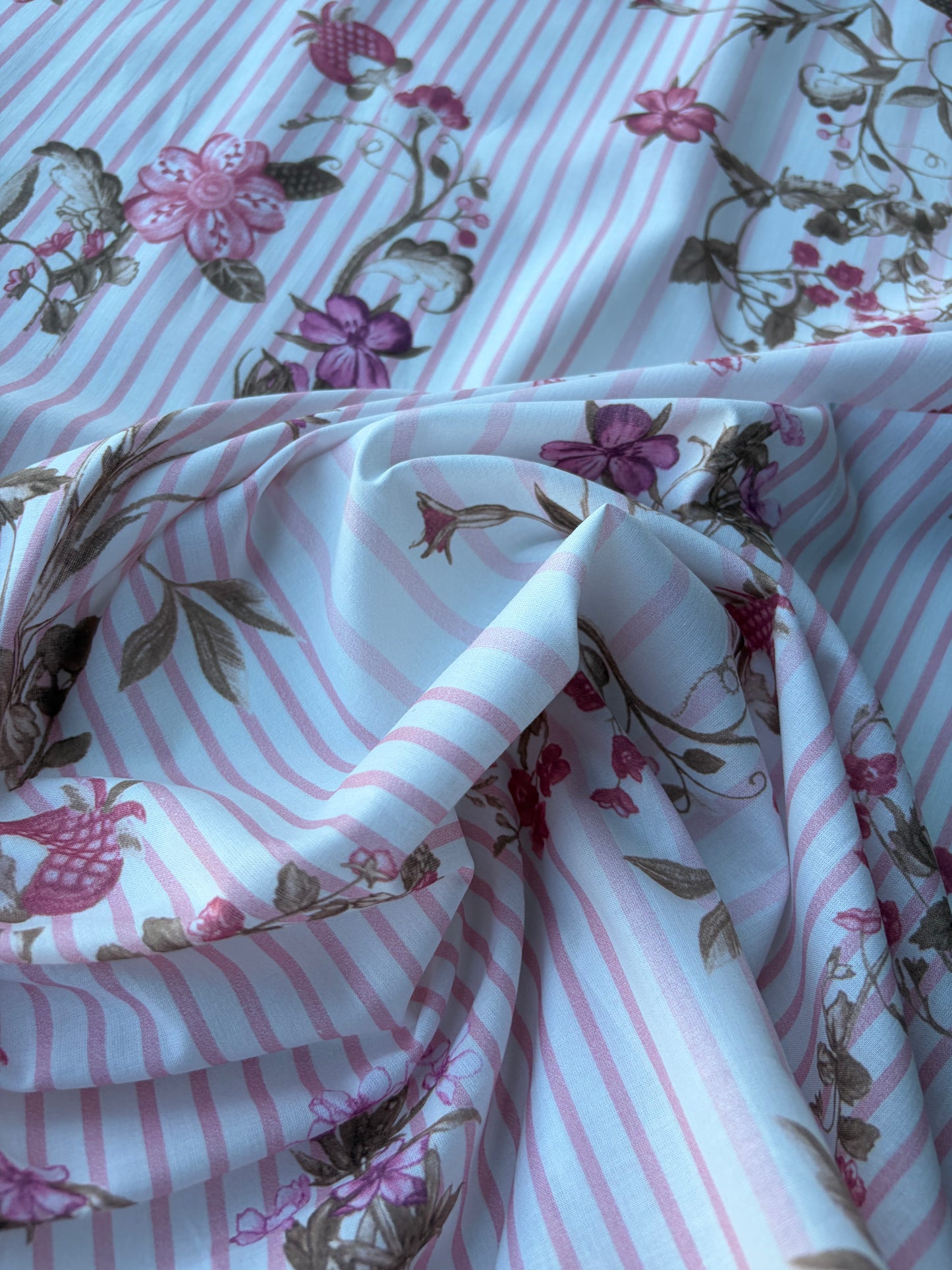 MOLKO 014 pink stripes and flowers cotton voile