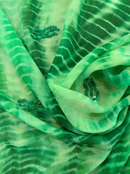 PRINCIPESSA 014 green tie dye silk chiffon shiny embroidery
