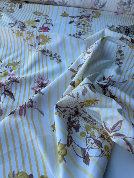 MOLKO 015 yellow stripes and flowers cotton voile