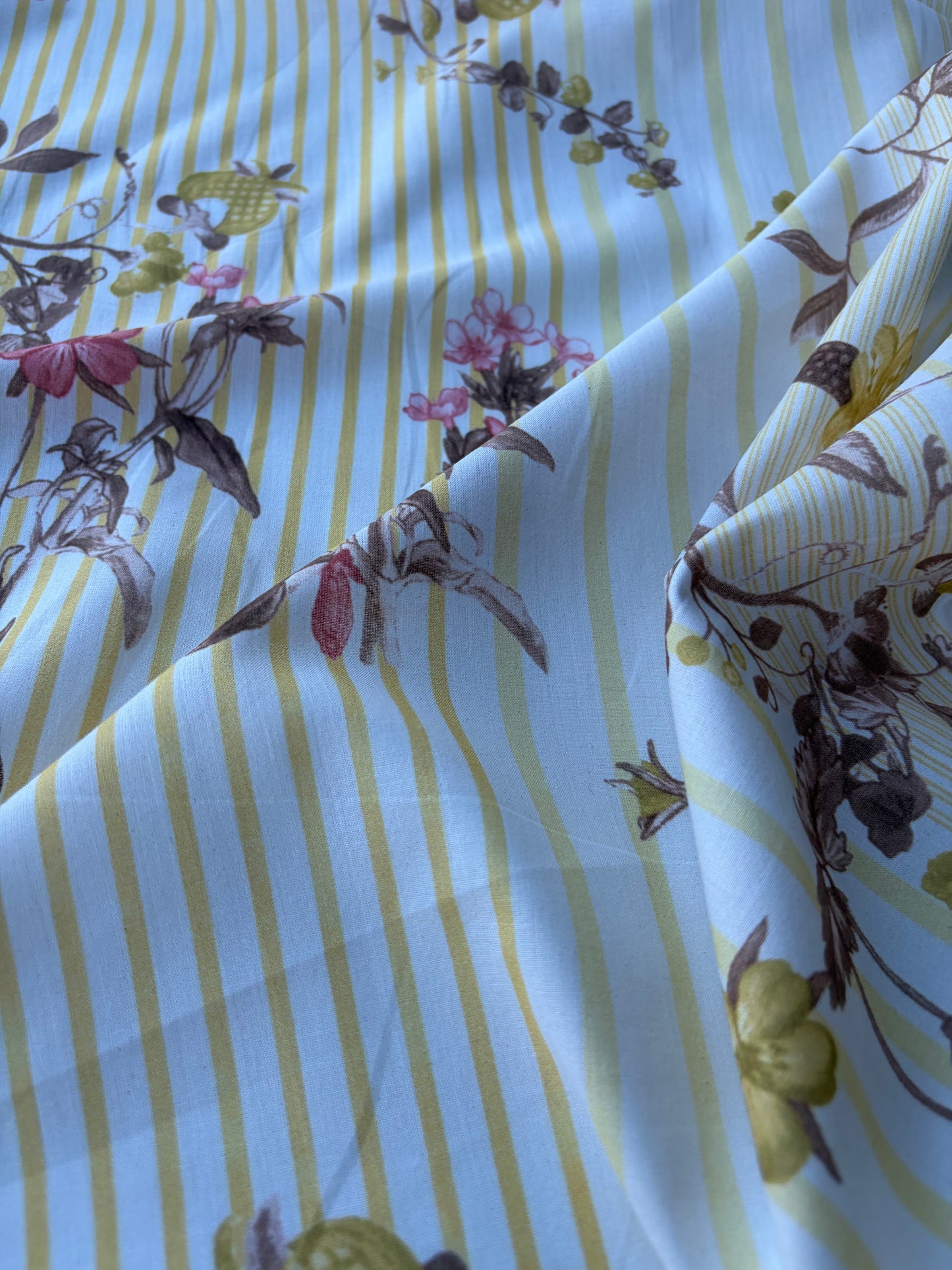 MOLKO 015 yellow stripes and flowers cotton voile