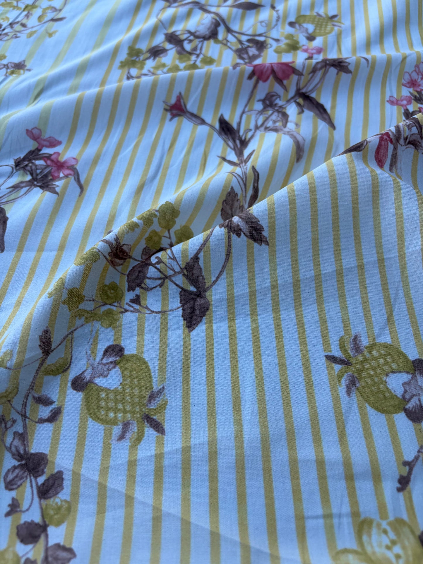 MOLKO 015 yellow stripes and flowers cotton voile
