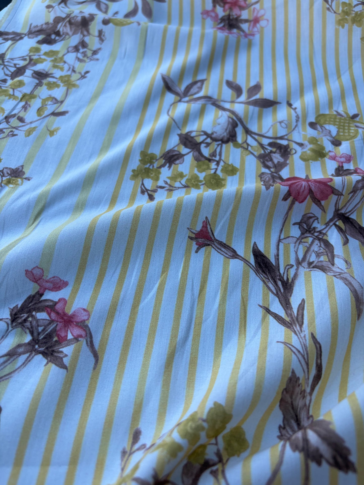 MOLKO 015 yellow stripes and flowers cotton voile