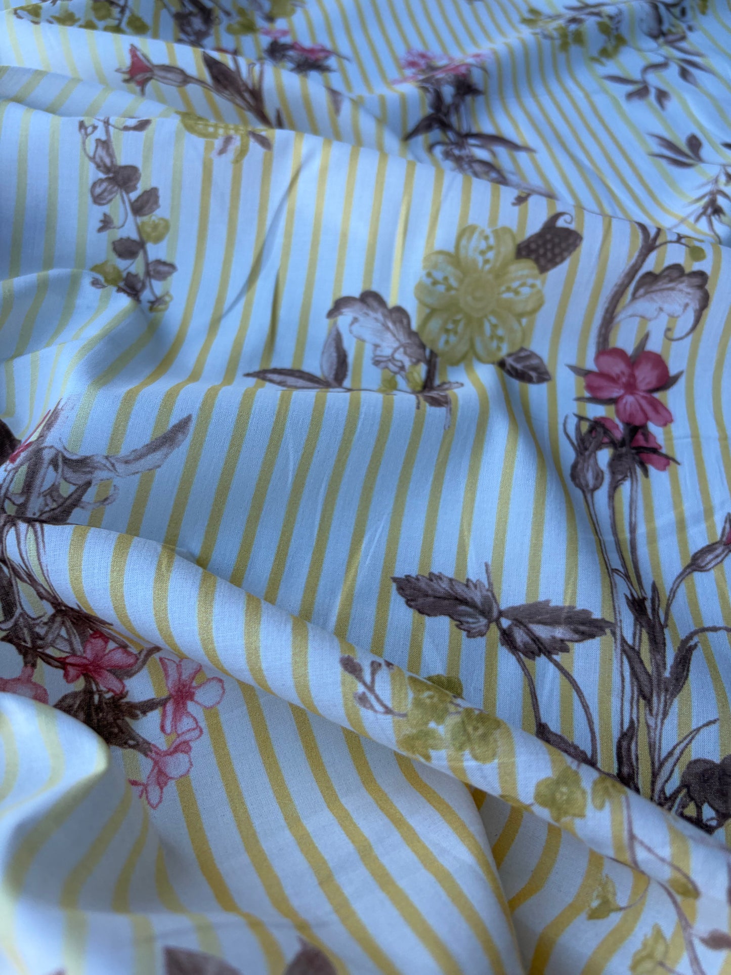 MOLKO 015 yellow stripes and flowers cotton voile