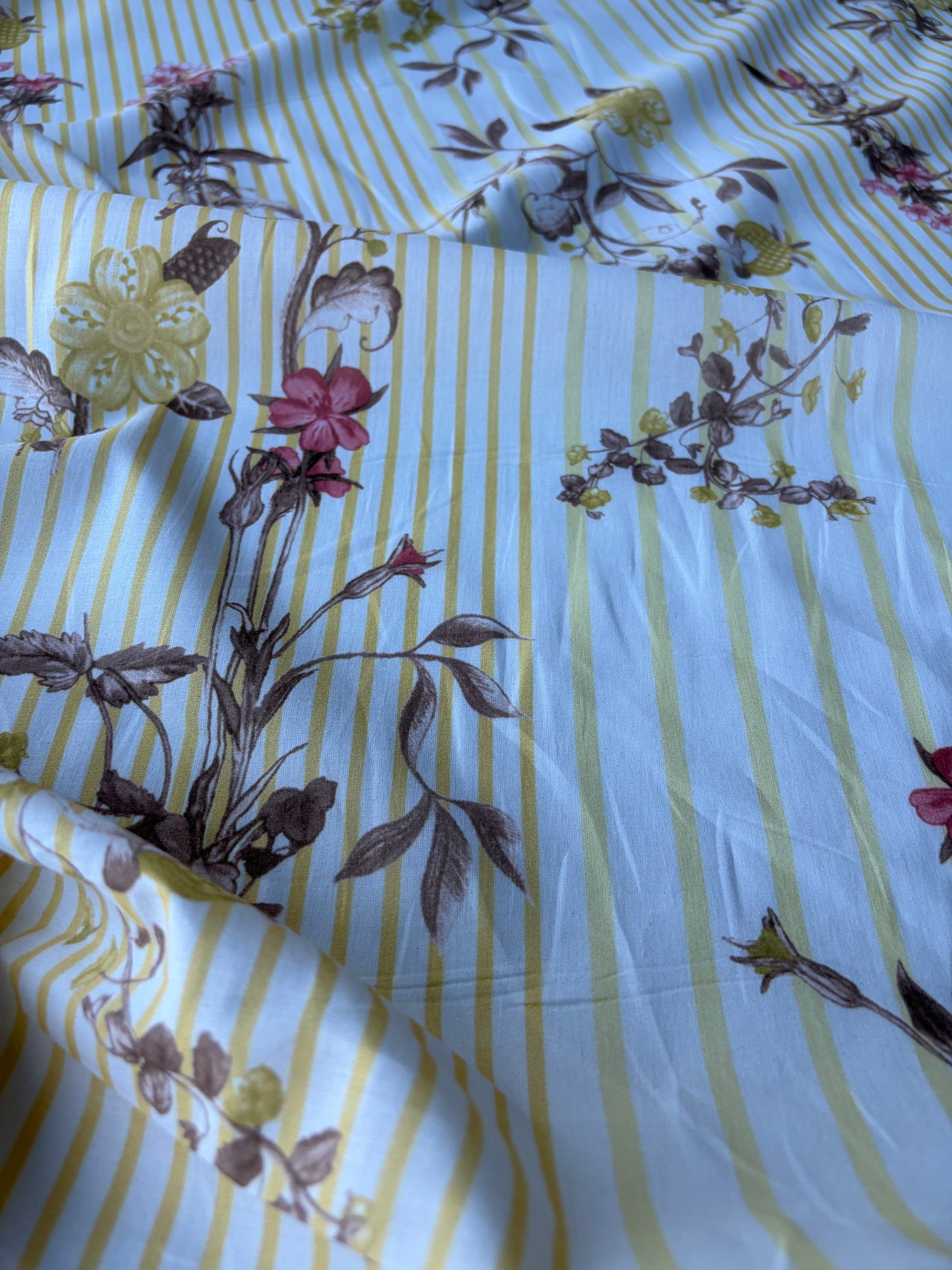 MOLKO 015 yellow stripes and flowers cotton voile