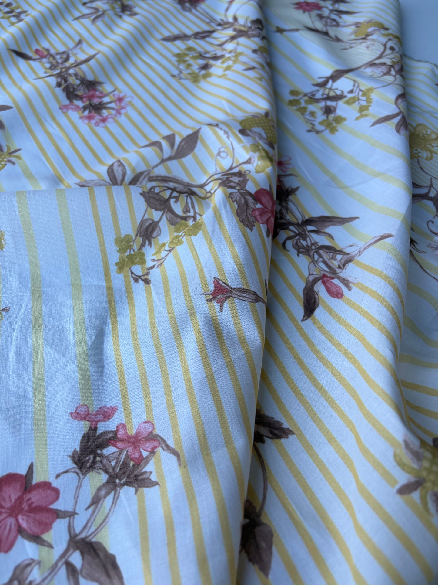 MOLKO 015 yellow stripes and flowers cotton voile