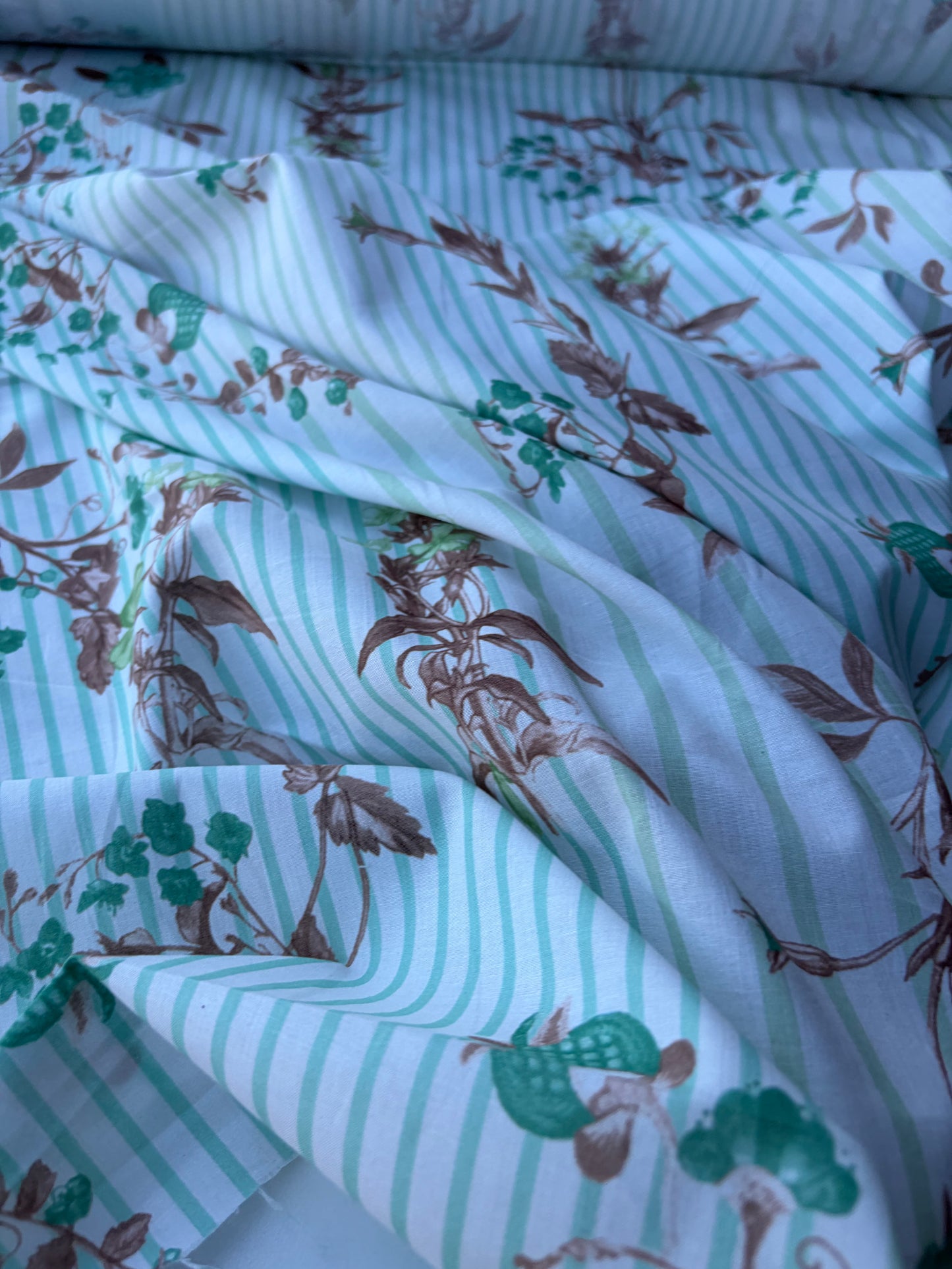 MOLKO 016 green stripes and flowers cotton voile