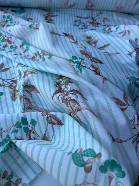 MOLKO 016 green stripes and flowers cotton voile