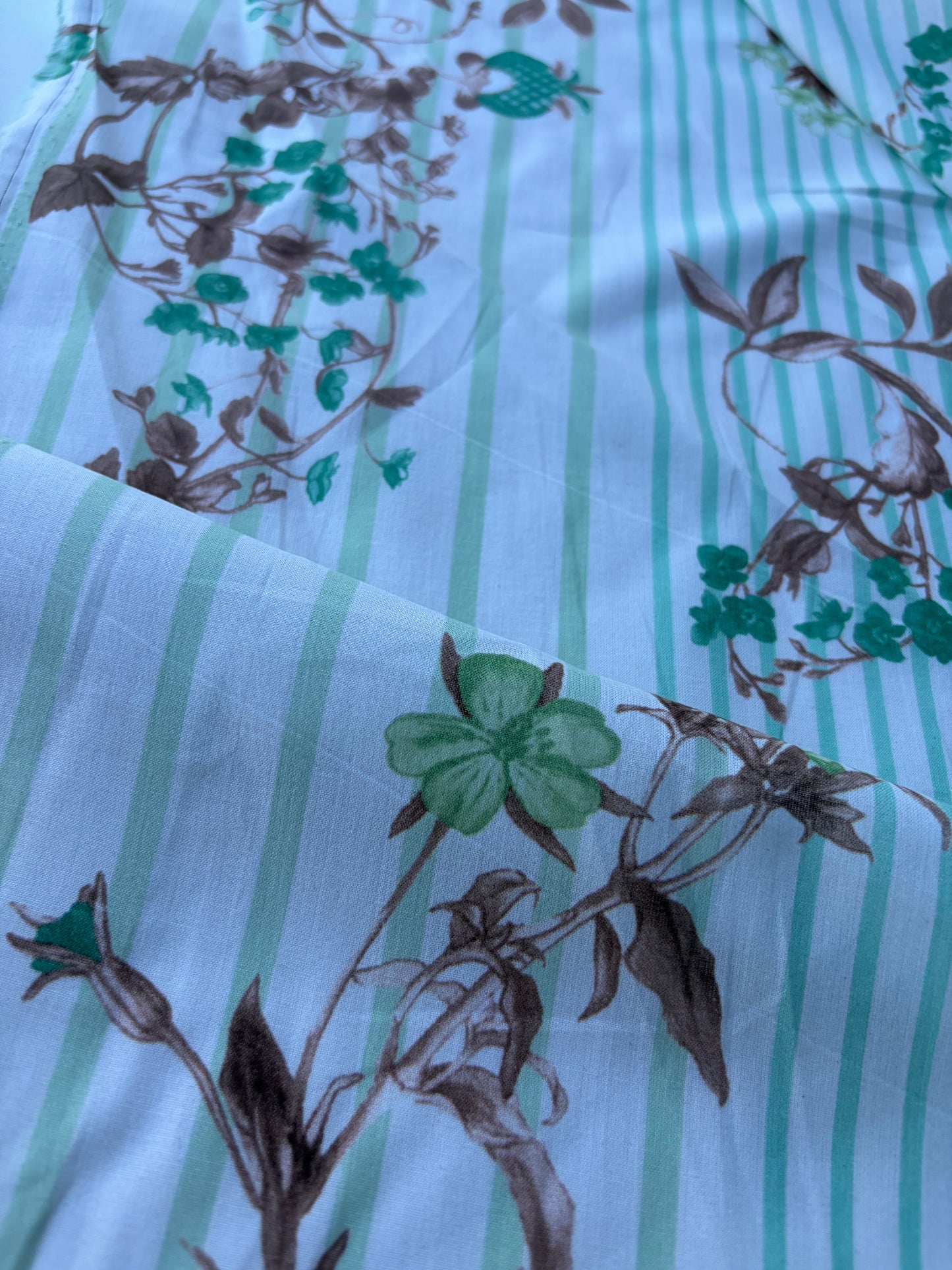 MOLKO 016 green stripes and flowers cotton voile