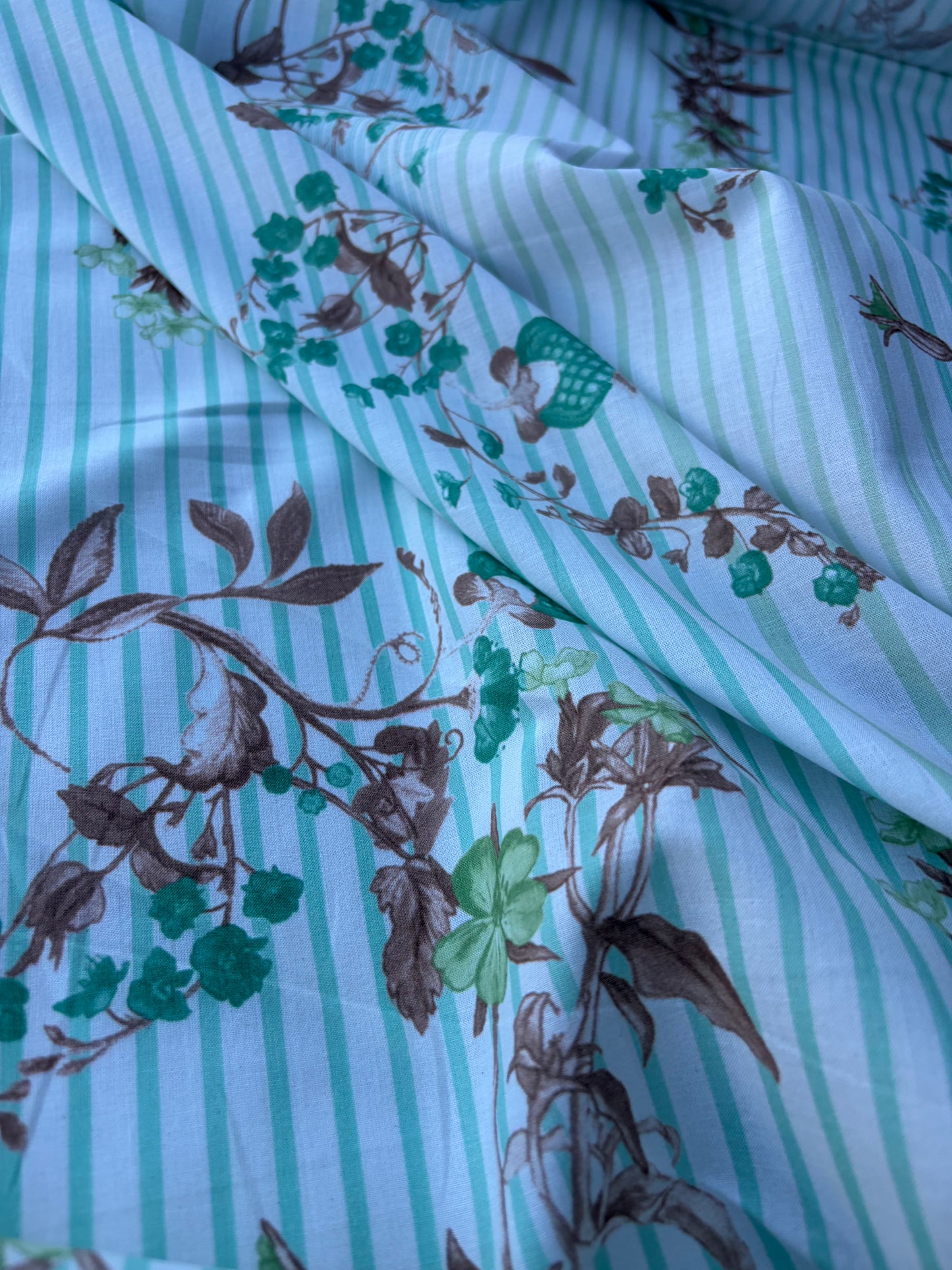 MOLKO 016 green stripes and flowers cotton voile
