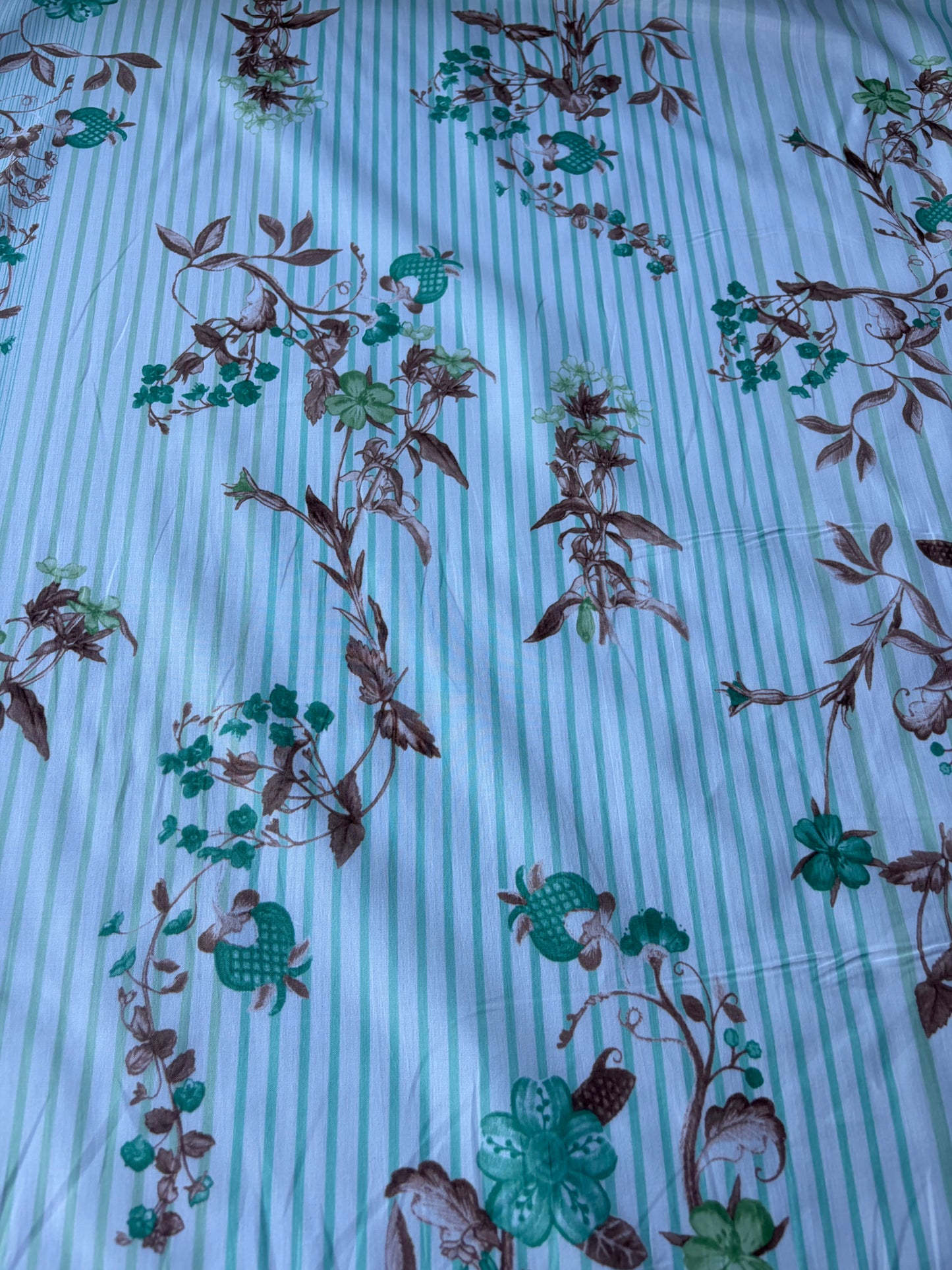 MOLKO 016 green stripes and flowers cotton voile