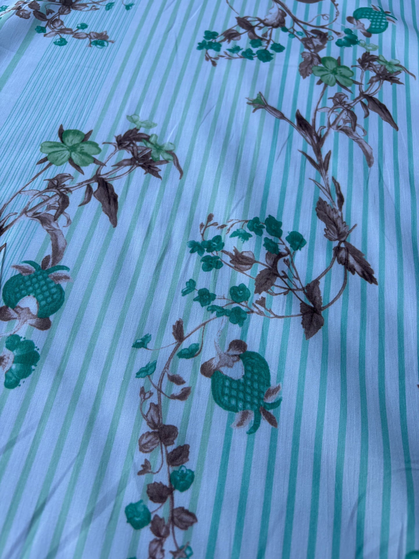 MOLKO 016 green stripes and flowers cotton voile