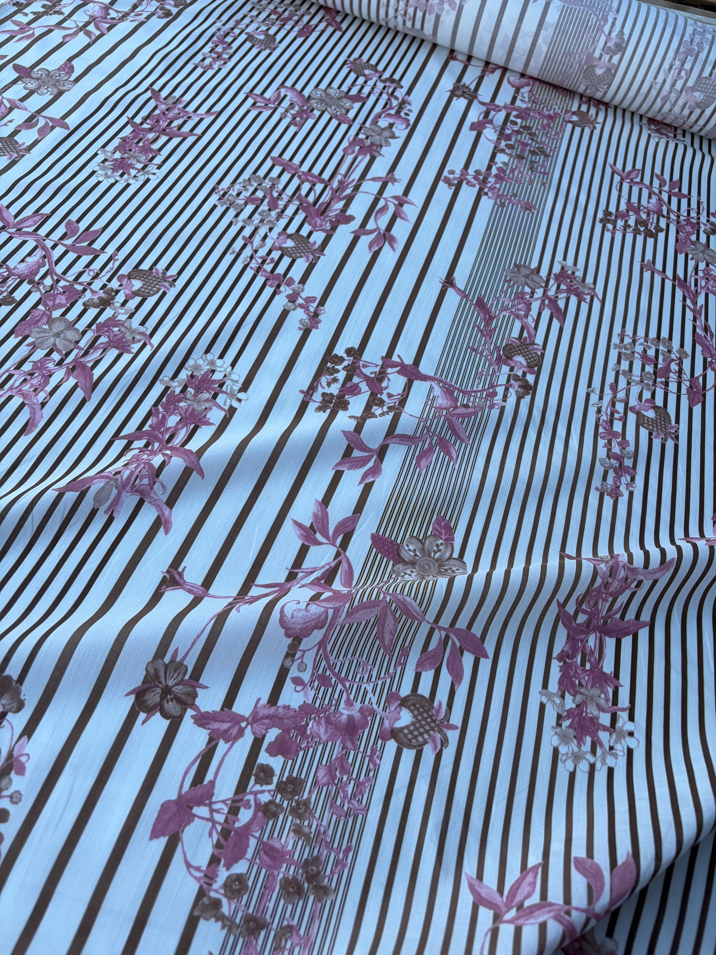 MOLKO 017 brown stripes and flowers cotton voile
