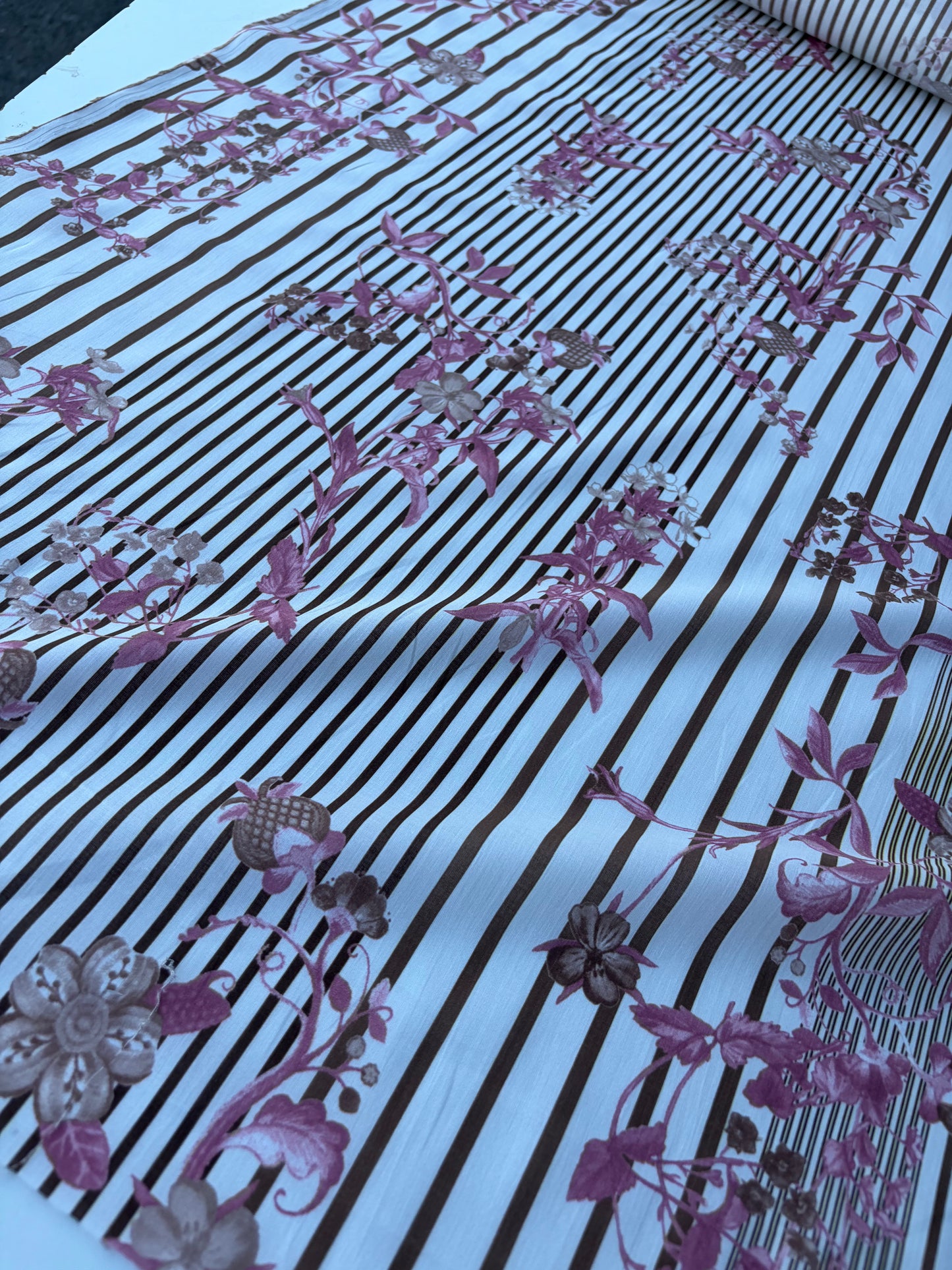 MOLKO 017 brown stripes and flowers cotton voile