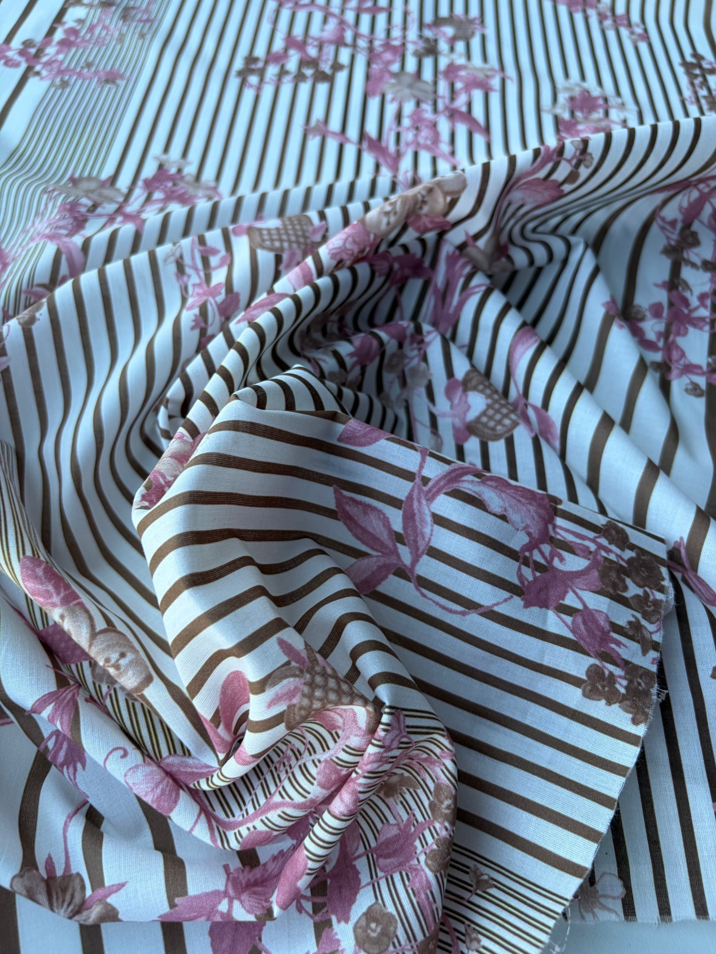 MOLKO 017 brown stripes and flowers cotton voile