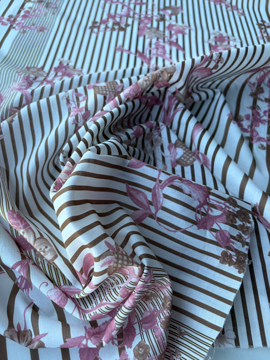 MOLKO 017 brown stripes and flowers cotton voile