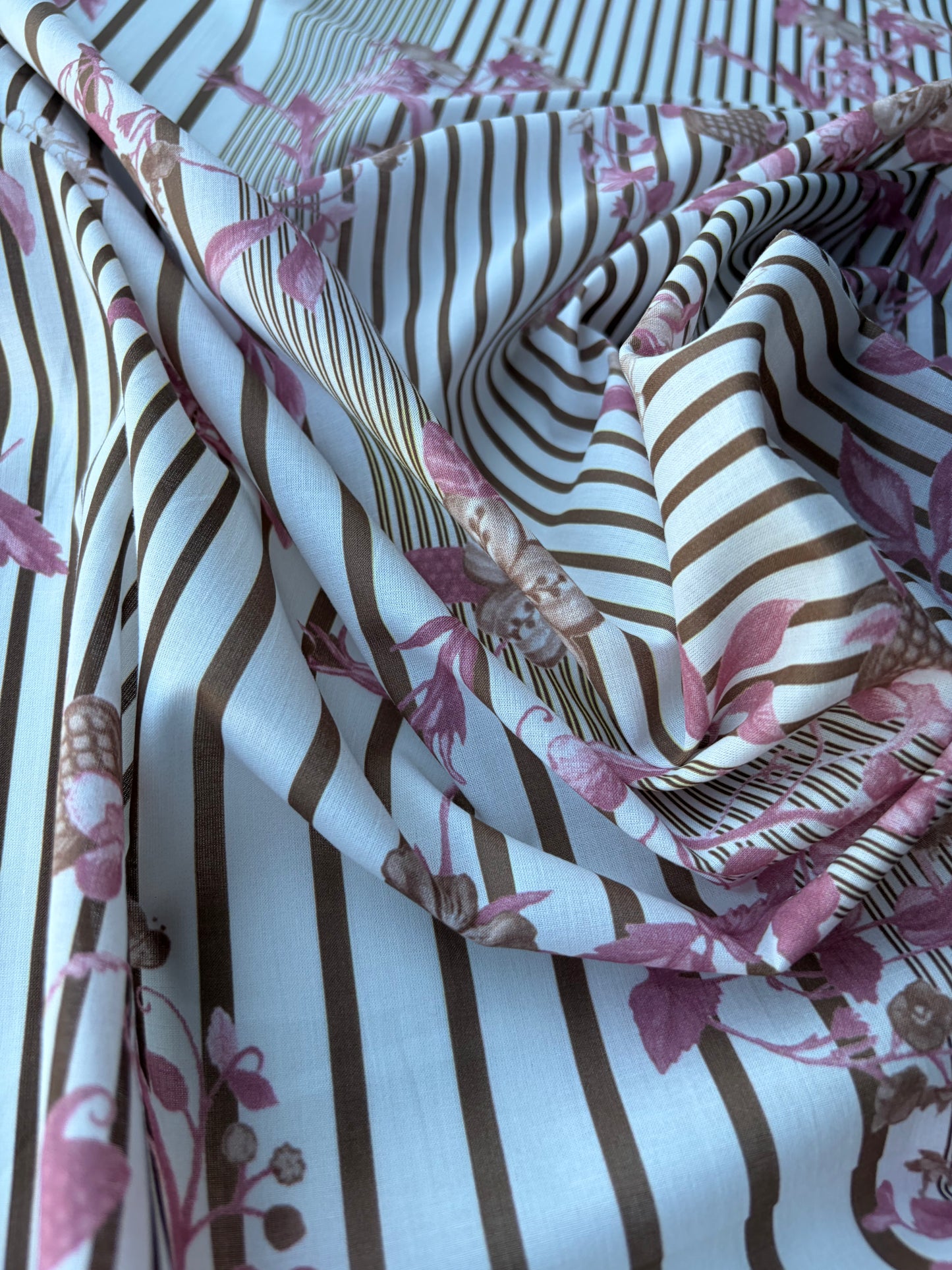 MOLKO 017 brown stripes and flowers cotton voile