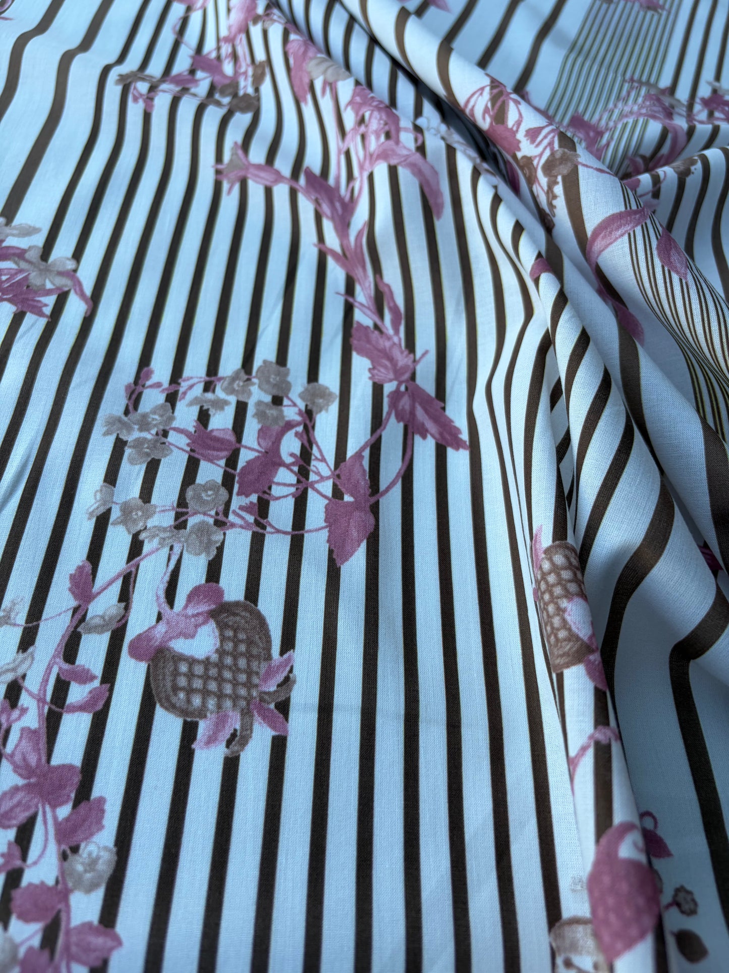 MOLKO 017 brown stripes and flowers cotton voile
