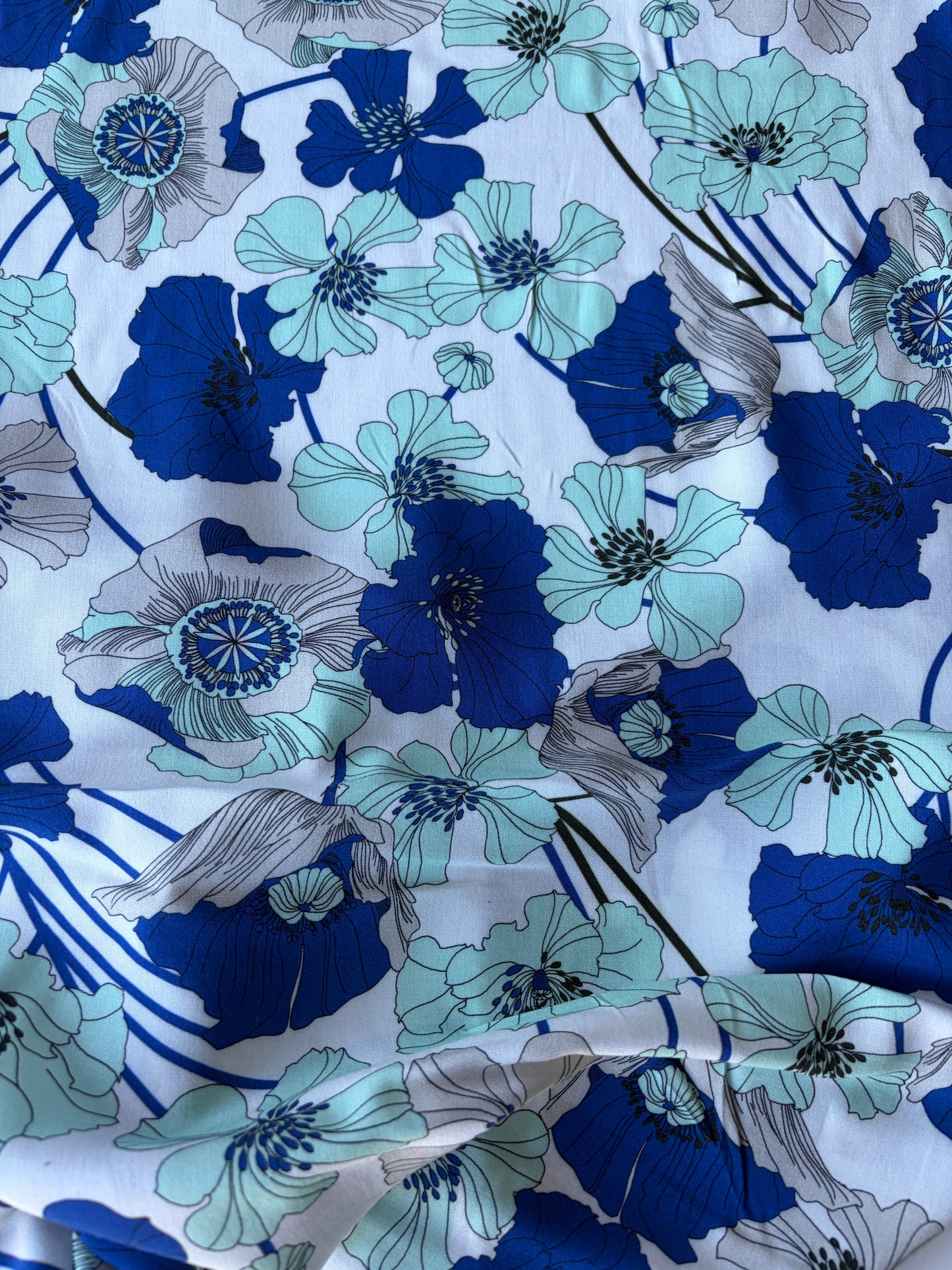 COMO 001 viscose flower print aqua/cobalt