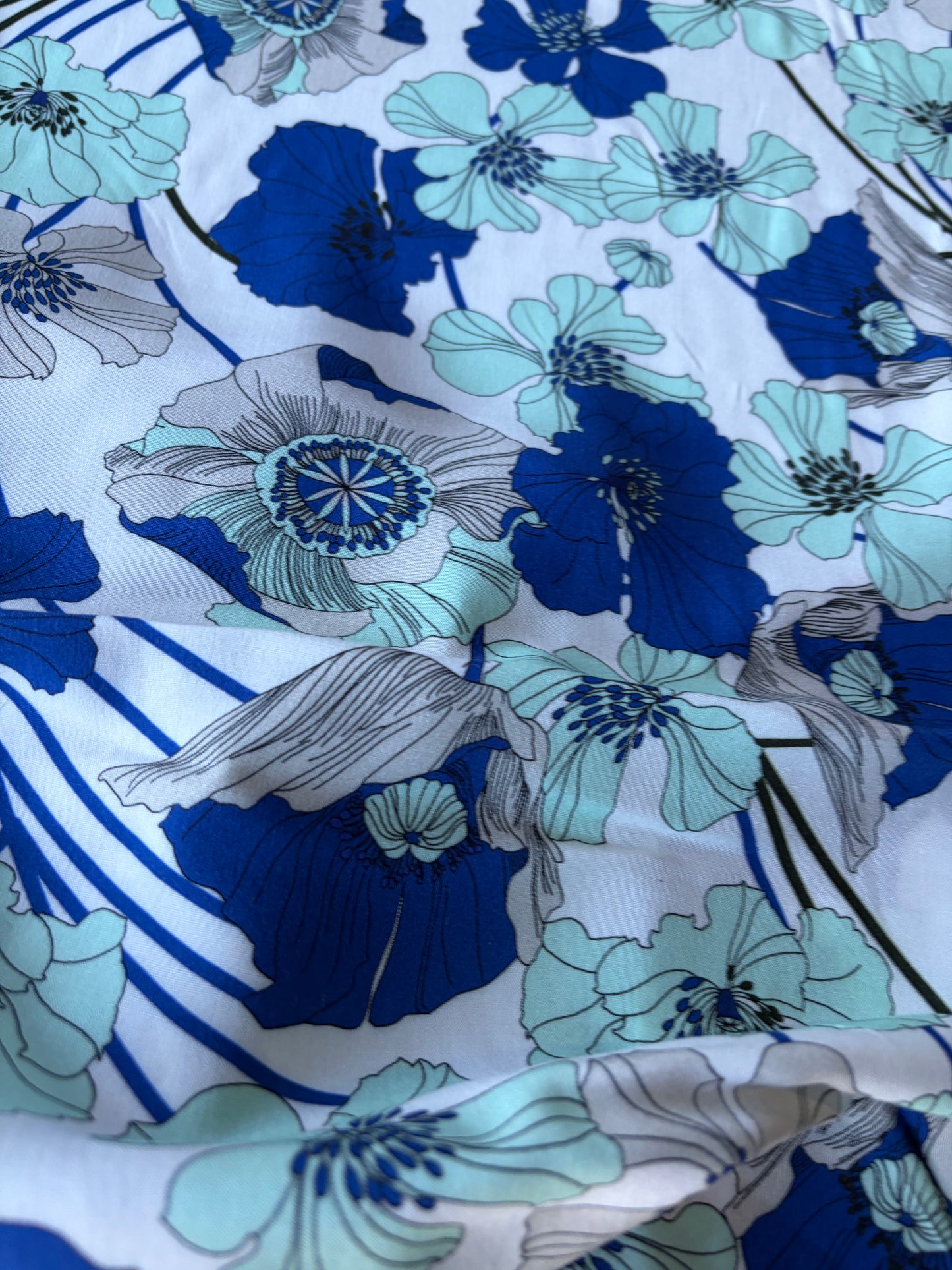 COMO 001 viscose flower print aqua/cobalt