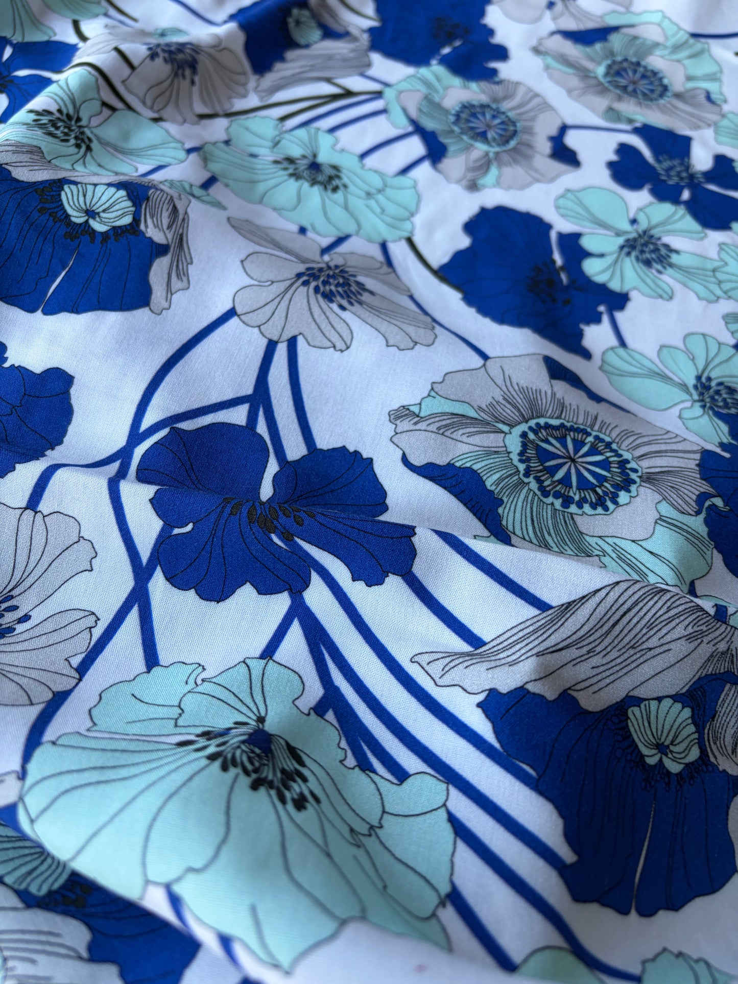 COMO 001 viscose flower print aqua/cobalt