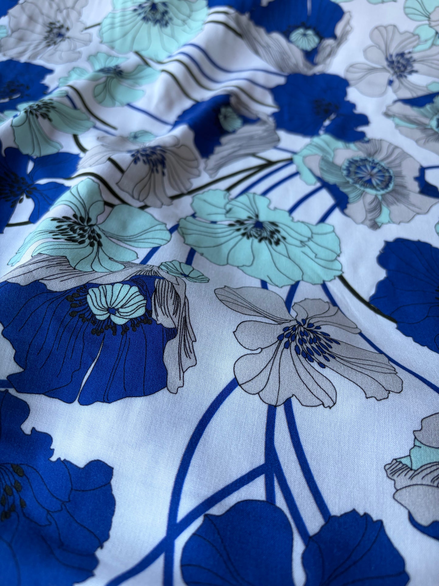 COMO 001 viscose flower print aqua/cobalt
