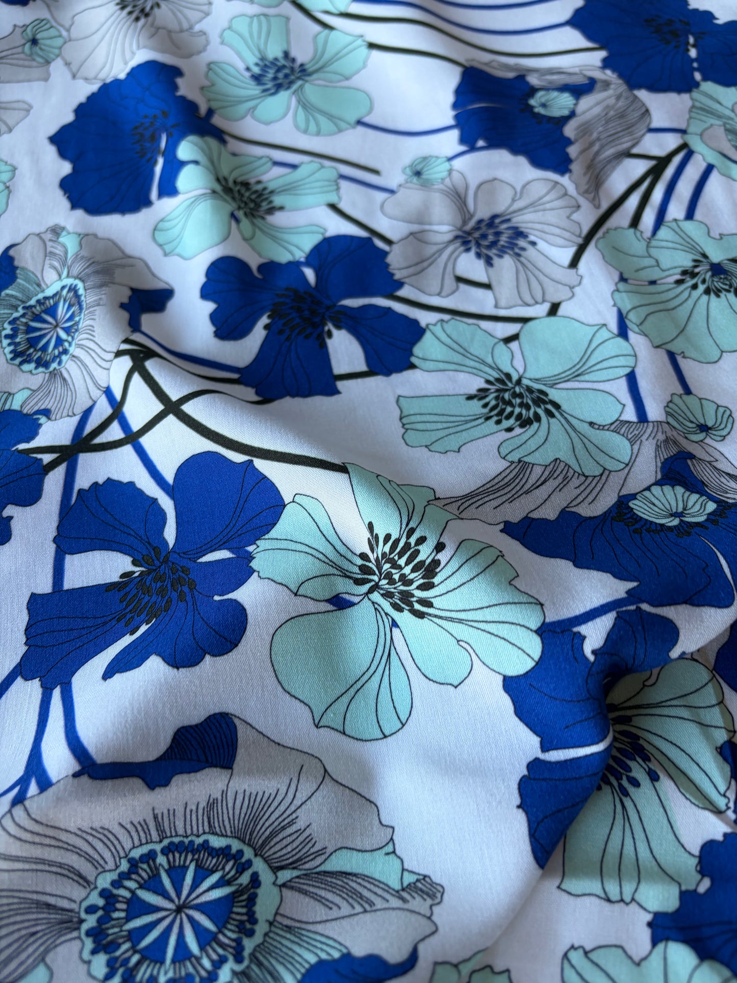 COMO 001 viscose flower print aqua/cobalt