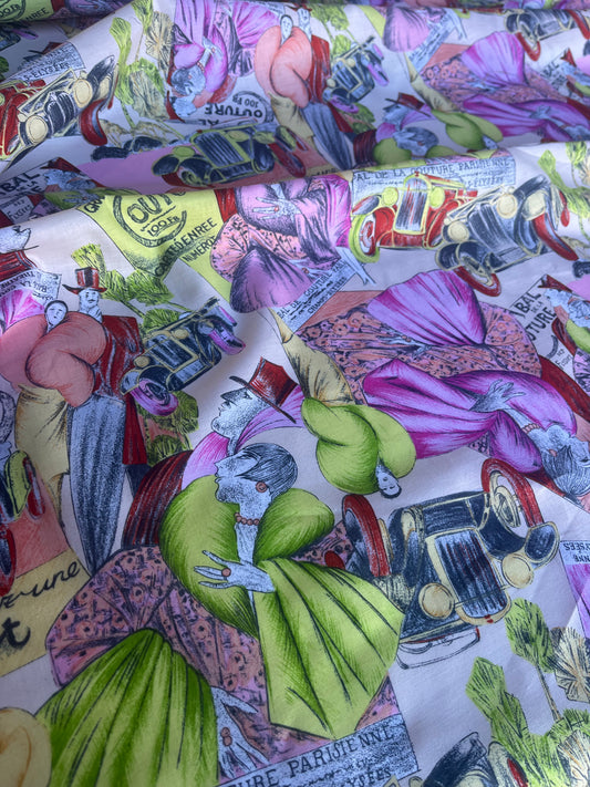 CARLA 011 cotton voile pink/green cartoon print