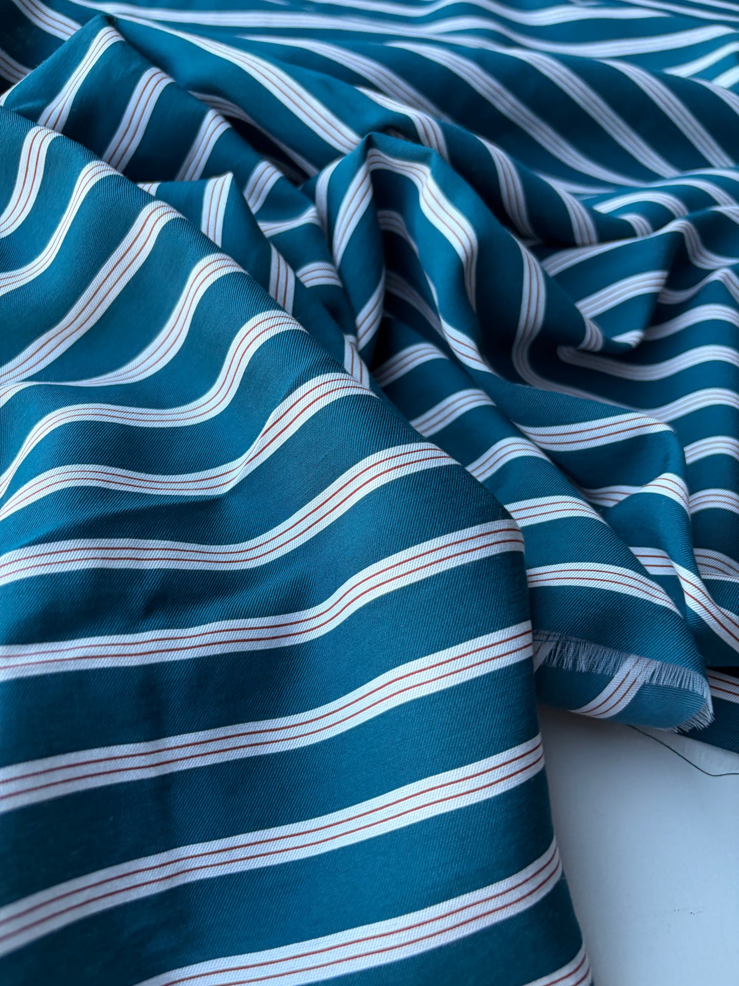 MOLKO 024 petrol coloured viscose woven stripes