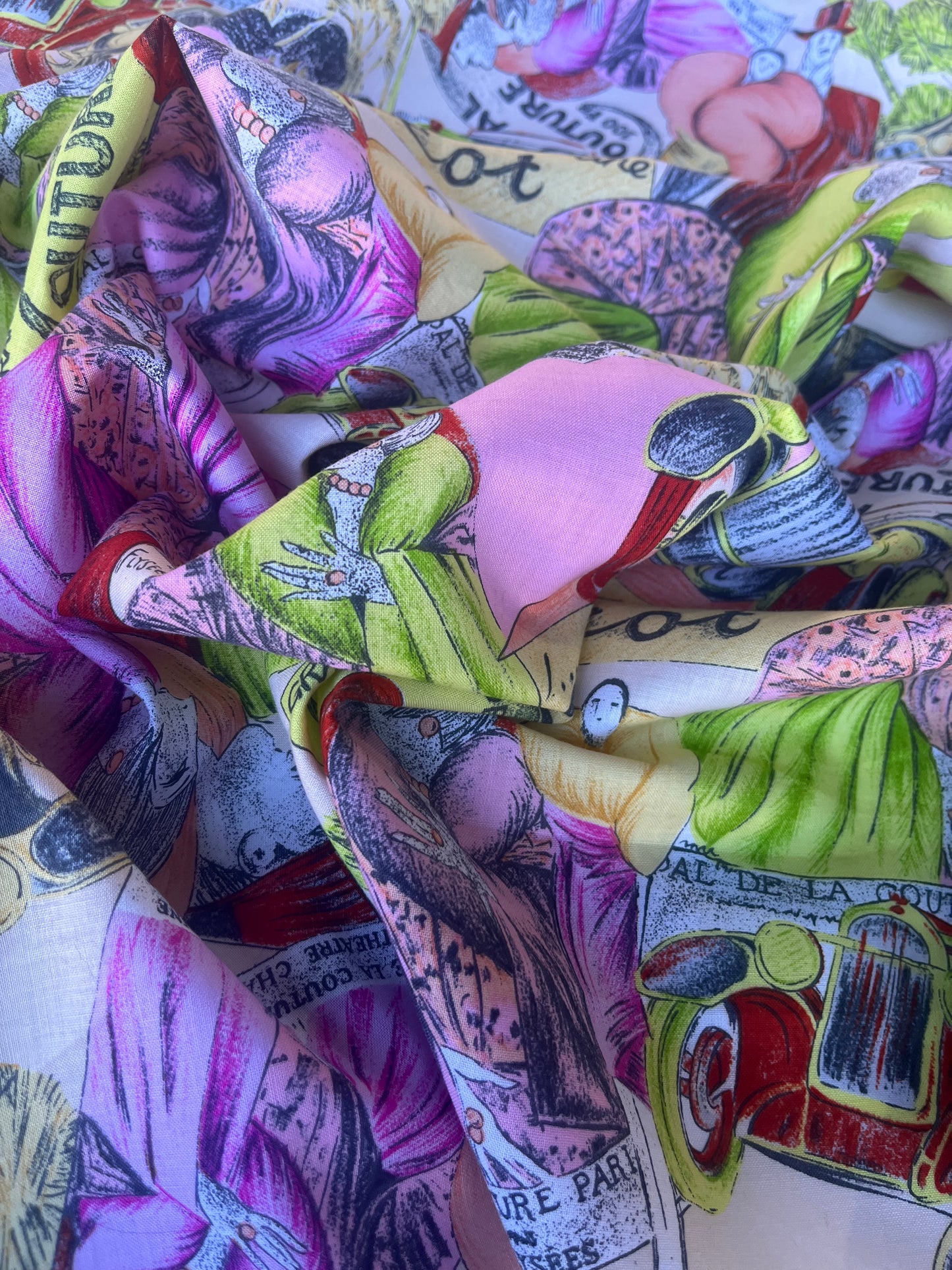 CARLA 011 cotton voile pink/green cartoon print